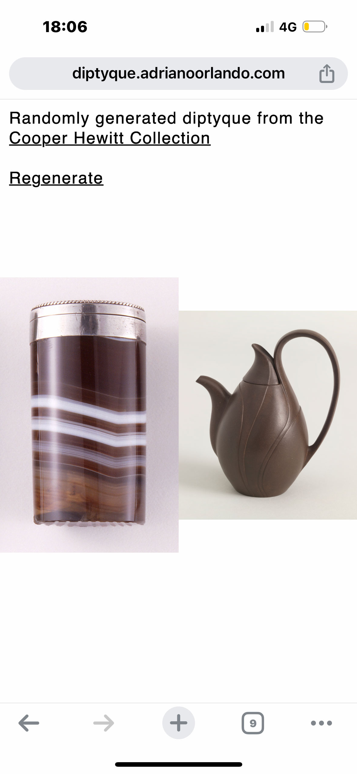 Diptyque web application by Adriano Orlando. Vase and jug screenshot.