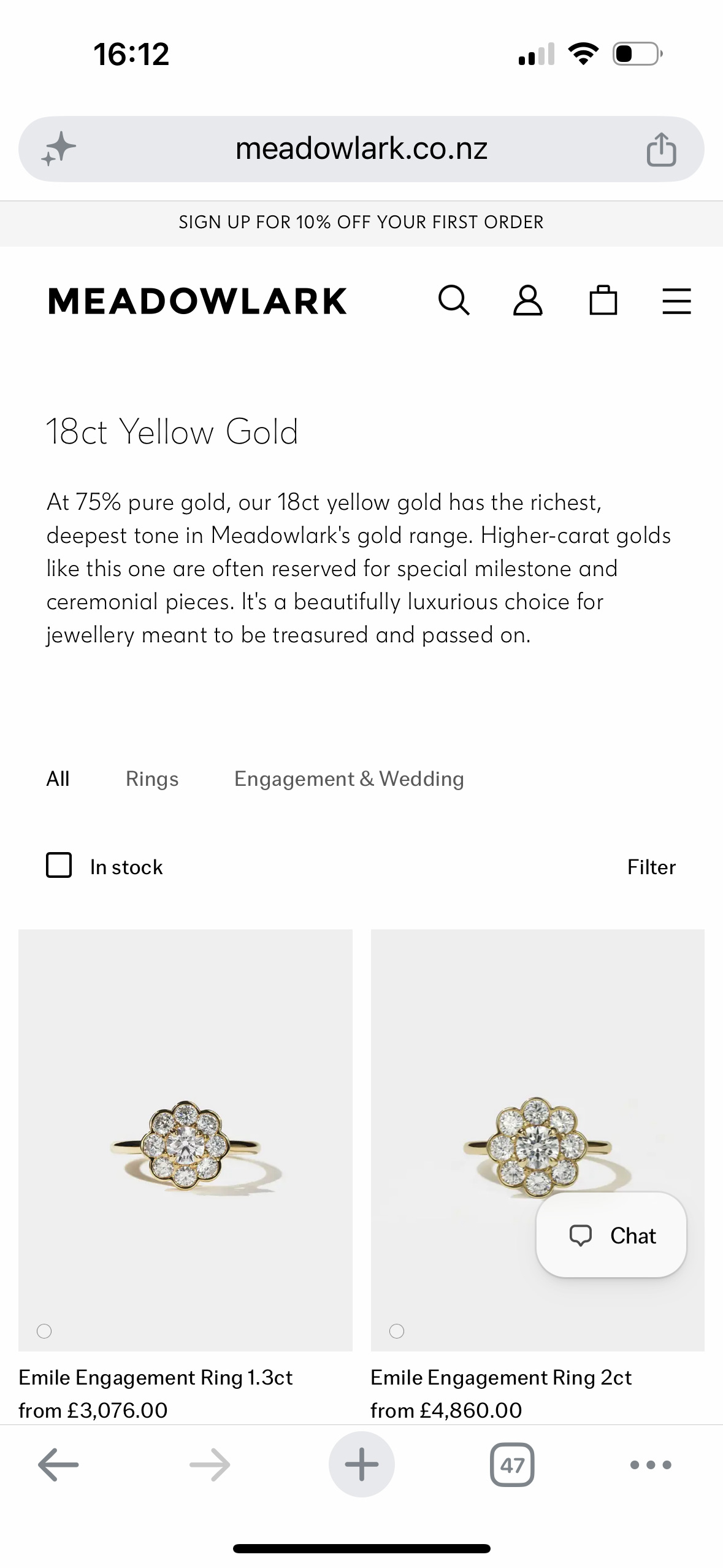 Adriano Orlando does the development for Meadowlark with Meide Engineering. Screenshot of the Meadowlark 18ct Yellow Gold collection.