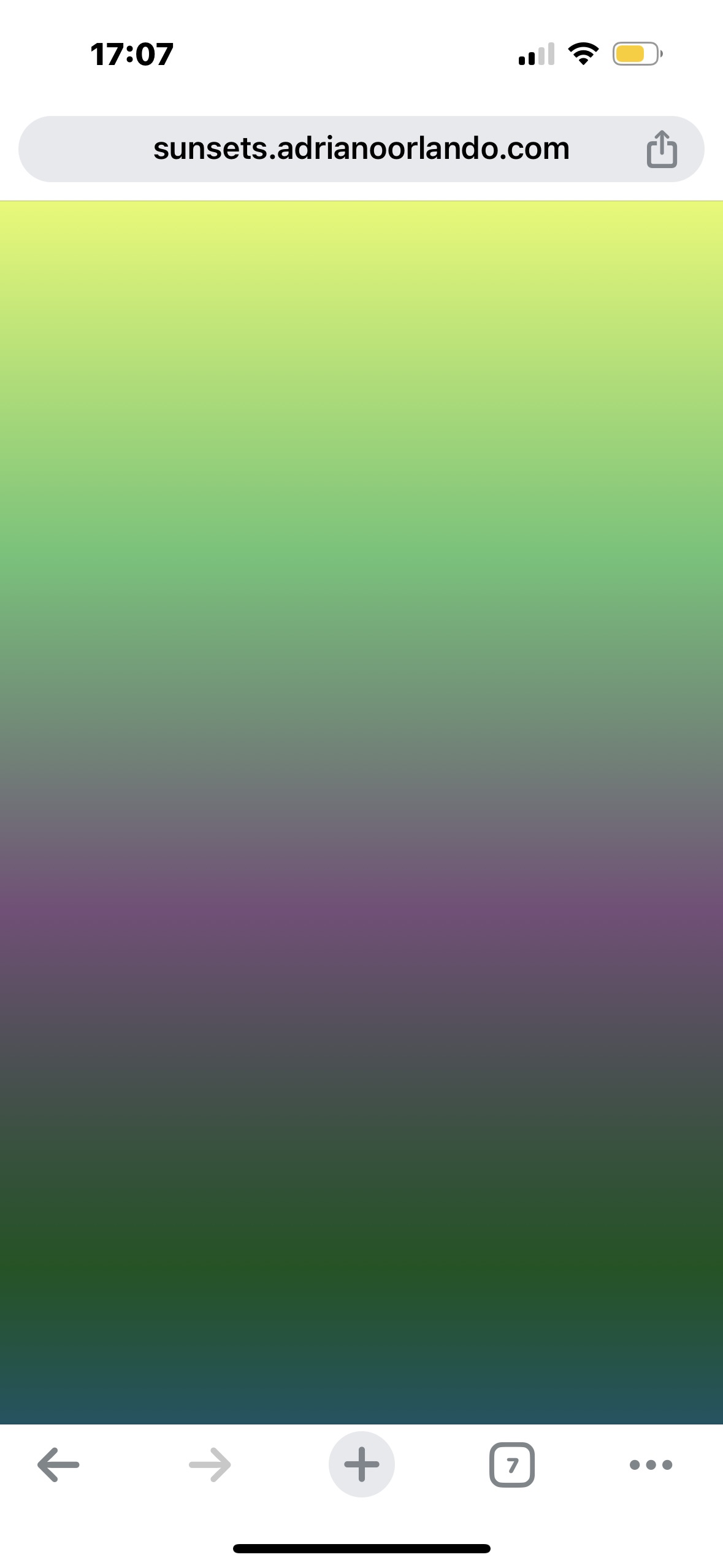 Sunsets web application by Adriano Orlando. Light green, green, purple and dark green screenshot.